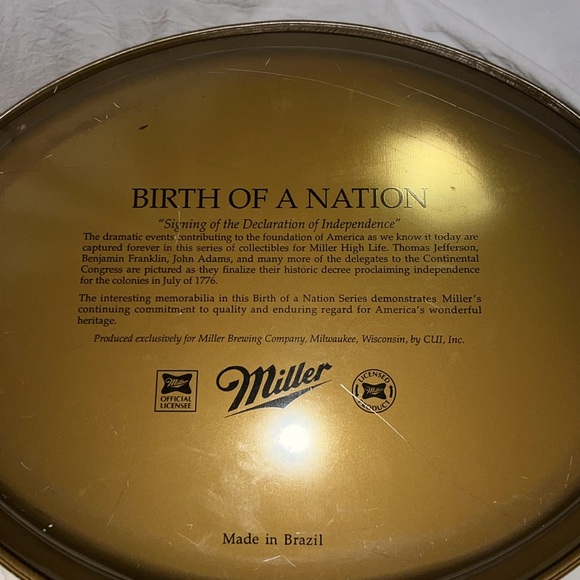 Miller Birth Of A Nation Declaration Of Independence Metal Serving Platter Tray - Picture 6 of 7